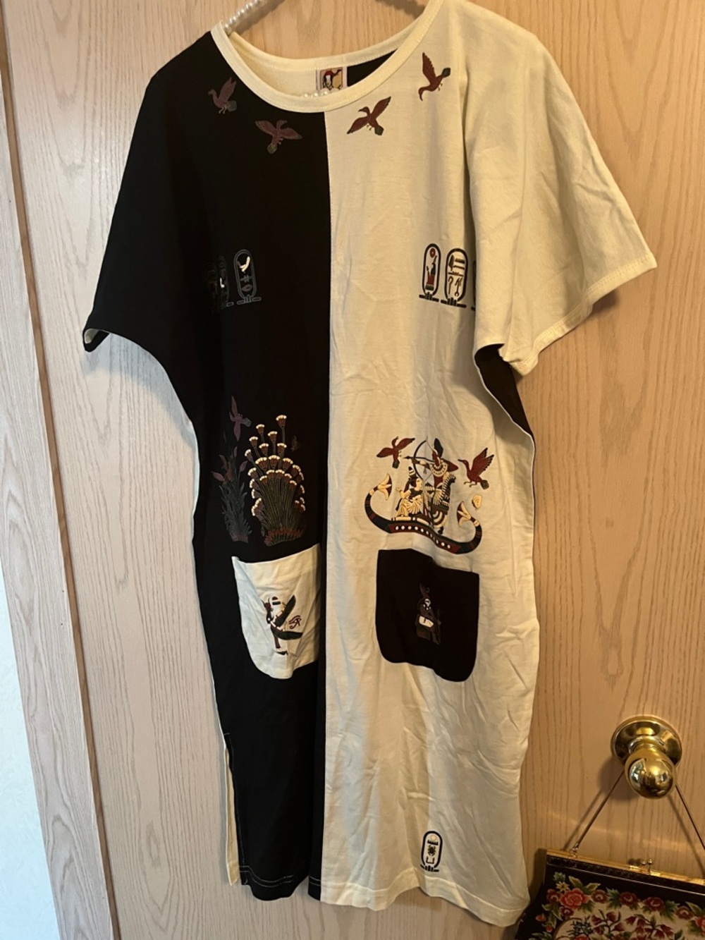 Black and Cream Colourful Midi Dress with Motifs.Made in Egypt